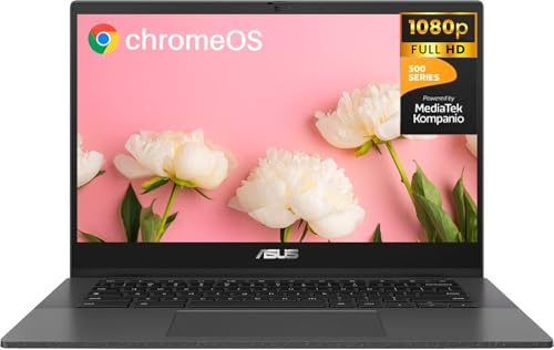 ASUS Chromebook CM1402 Laptop FHD de 14 pulgadas para negocios, MediaTek Kompanio 520, 4 GB de RAM, 64 GB eMMC, tarjeta micro SD de 256 GB, WiFi 6, cámara web, TB 4, hasta 15 horas de duración de la