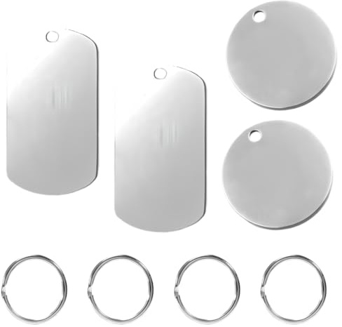 LONZIKP 4 Pezzi Anelli di Acciaio Inossidabile Vuoti per Cani, Tag per Cani, Chiave Anelli, Personalizzabili, Tag Circolari Kit per Fare da Sé