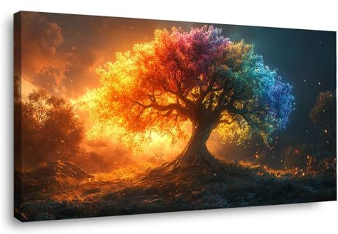 BOHUO Oro, rosa Quadro Albero della vita Stampa su Tela XXL, Albero colorato Quadri Murale Moderno Grafica Decorazioni da Parete Pittura Decori-40x80cm Incorniciato