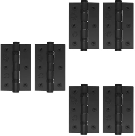 EAI Matt Black Door Hinges, 76mm / 3 Inch, 3 Pairs Fire Rated | Internal Fire Door Hinges, Perfect for Wooden Doors, Smooth Operation, Ball Bearing Hinges, Fixings Included