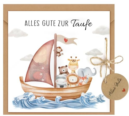 BETESSIN Geldgeschenke Verpackung Taufe Geschenk - Arche Noah Taufe Karte mit Umschlag - Glückwunschkarte zur Taufe - Originelle Taufgeschenke für Mädchen und Jungen