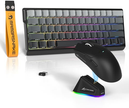 ATTACK SHARK x MAMBASNAKE X60HE Magnetische Tastatur mit X11 Gaming-Maus, kabelloses Tastatur- und Maus-Set, BT/2.4G/USB-C, Rapid Trigger, 8K Polling-Rate, PAW3311, 22K DPI, Ultraleichte Maus-Schwarz