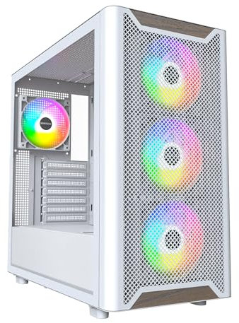 MONTECH XR Wood,Genuine Black Walnut Front, ATX Mid-Tower PC Gaming Case, Glass Side Panel, 4 x 120mm GF120 ARGB PWM Fans Pre-Installed, White