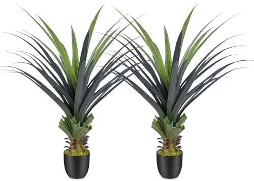 Keeplush 4FT Künstliche Agave Groß,115cm Klein Künstliche Pflanzen mit Stacheln, Kunstpflanze für Wohnzimmer Haus Büro Balkon Garten Veranda, Terrasse Innen und Außen Deko (2 Stück)