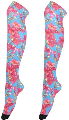 FRODOTGV Glowing Red Phlox Flowers Over Knee High Socks for Women Elastic Over Knee Long Stockings for Ladies Thigh High Sock, Glowing Red Phlox Flowers, One Size