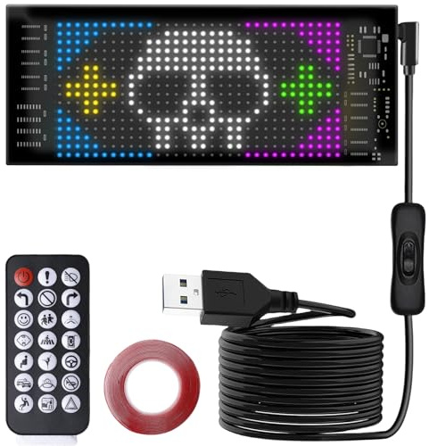 Behogan Flexibler Led Anzeigetafel, 17.3x7cm Led Anzeige Programmierbar, Flexibles Laufschrift, IKW Namensschilder, Scrolling Personalisiert Leuchtreklame Für Auto, Shop, Bar, Graffiti, Werbung