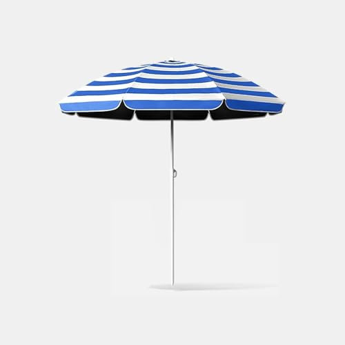 YCYHZC Ombrellone da Giardino A Strisce, Piccolo Parasole Blu E Bianco da 155cm, Ombrelloni da Spiaggia Portatile con Manovella, Ombrellone da Esterno Regolabile in Altezza
