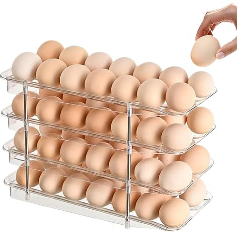Porta uova – Porta uova – Presentazione portauova | organizzatore di stoccaggio in grande scatola trasparente a 4 livelli, per stoccaggio e organizzazione con