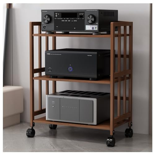 Support AV moderne réglable – Support audio multifonction avec étagères en bois Meuble TV d'angle pour composants stéréo et solutions de rangement ouvertes