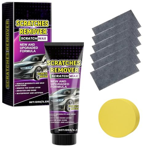 Chiffon Nano Éliminateur de Rayures Voiture, pâte de polissage de réparation de peinture de voiture, avec 6x Lingettes Nano + Pâte Polissage 120g, Scratch Remover for Deep Scratch Repair