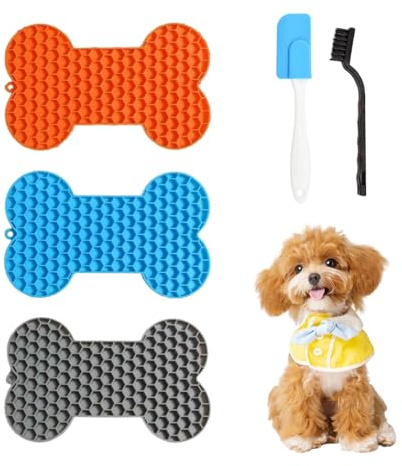 pclapora 3 Pezzi Tappetino da Leccare per Cani e Gatti, Tappetino Ciotola Anti Ingozzamento, Lick Mat per Cani con Ventosa, con 1 Spatola in Silicone, per Burro, Yogurt, Arachidi