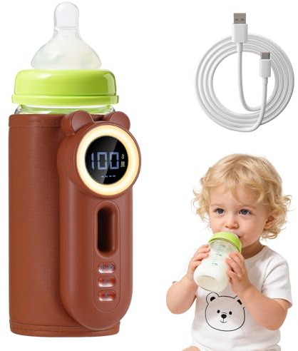 Calienta Biberones Portatil con batería de 10400 mAh, USB Calentador de Biberones para Leche y Fórmula, 11 Temperaturas Ajustables Calentador de Botellas con Pantalla y Luz para Hogar Coche Viajes