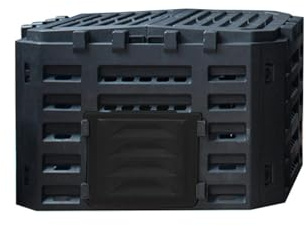 Grand composteur d'extérieur avec porte d'engrais encliquetable, double couvercle, matériau PP durable, idéal pour le compostage de jardin et de terrasse (noir)