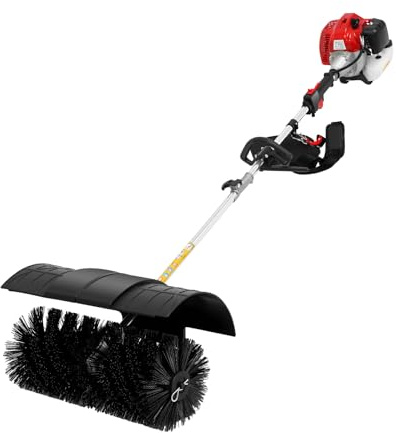 2.3HP 52cc Petrol-Powered Gas Engine Power Brush Broom Easy to Operate Sweeper Artificial with Electric Power Walk Behind Handheld for Outdoor Driveway Turf Grass Snow Cleaning Grit