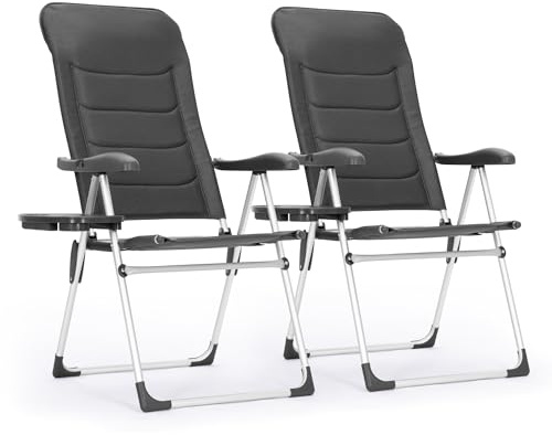 PHI VILLA Folding Garden Chairs Set of 2, High Back Aluminium Outdoor Chair | Padded Patio Dining Chairs with Side Table, 7-Position Adjustable Backrest and Detachable Headrest