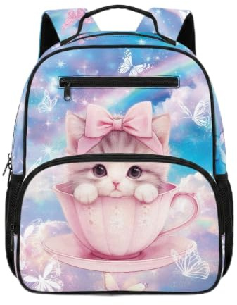 Gekhuqory Sac à livres Art Cats pour filles, Tasse à thé pour chaton arc-en-ciel, Mini, Classique