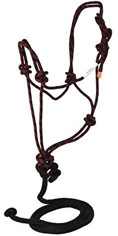 Hamilton Quality Rope Horse Halter and Detachable 7' Lead, Average Adult Horse, 800-1100 lbs, Black/Wine Weave