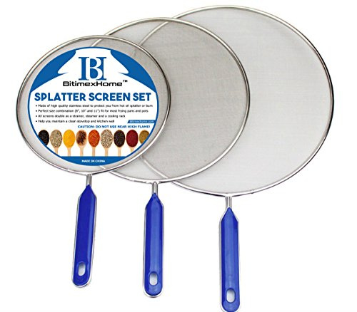 BitimexHome Spritzschutz-Set aus Edelstahl, 3 Stück – 20,3 cm, 25,4 cm und 27,9 cm – passend für die meisten Pfannen und Töpfe – Super feines Netz – verhindert Ölverbrennungen.