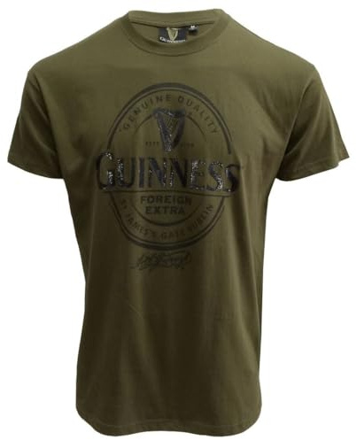 Guinness Ireland T-Shirt 100% Khaki Green Cotton T-Shirt for Men with Extra Extra Stout Dublin Design (XL)