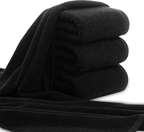 ARLI - Asciugamani 100% Cotone, Serie di Asciugamani in Spugna di Alta qualità, Design Classico, Elegante e Moderno, Pratico con Gancio per Asciugamani, Nero, 50 x 90 cm