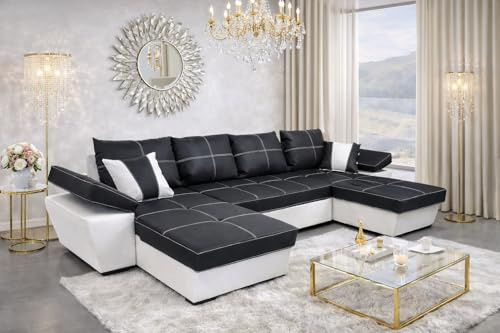 Modernes Espanya U - 330x158 cm - U-Form - Couch mit Schlaffunktion & 2 Bettkästen – Große Wohnlandschaft Schlafsofa - Polsterecke - Sofa 19