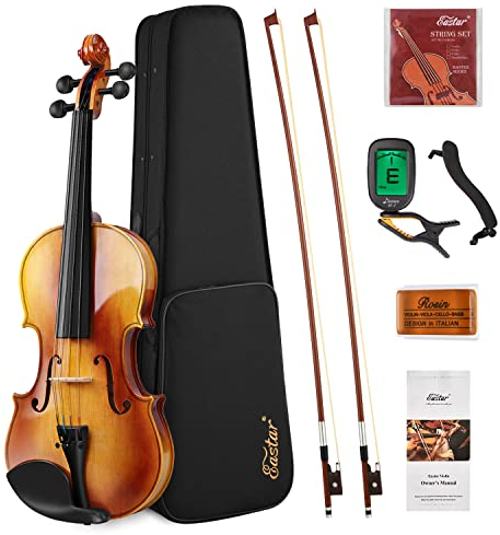 Eastar 4/4 Violine Set Massivholz mit Hartschalenkoffer, Schulterstütze, zwei Bögen und zusätzliche Saiten (EVA-330)