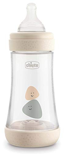 Chicco Perfect 5 Biberon Anticolica, Unisex, 240 ml, Silicone, 2 Fori, Beige