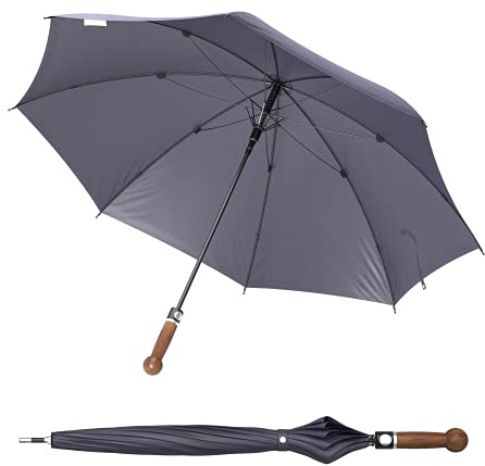 Sicherheitsschirm Standard mit Videokurs | Stabiler Premium-Herrenregenschirm | Knauf Nussbaum | 92 cm