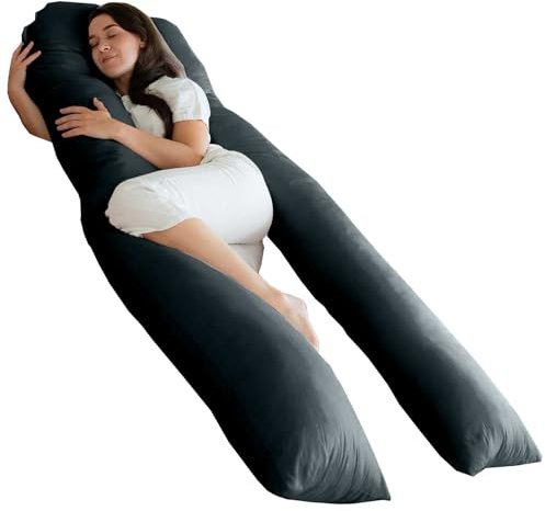 Bedding Home 9ft U Shaped Pregnancy Pillow | Orthopedic Cuddle Cushion Full Body Pillows for Adults with Cover | Side Sleeper Maternity Pillow | 9ft Long Pillows & Charcoal Cover