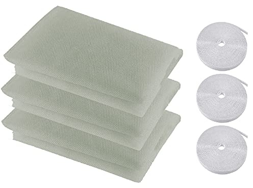 Taylor & Brown Window Screen Mosquito Netting,3 Pack Fly Screen Window DIY Self-Adhesive Insect Mesh Curtain Bug Bee Protector 1.3m x 1.5m Inches with 3 Rolls Hook Sticky Tape (3 x Grey)
