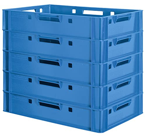 5x Euro Apilamiento de Plástico Caja Industrial Euro Caja Almacenamiento Eurobox E1 Azul Kingpower