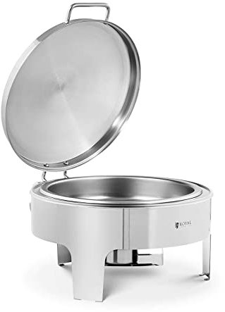 Royal Catering Chafing Dish Calentador De Buffet RCCD-RT12_6L (Material: Acero Inoxidable, Capacidad: 5,8 L, Dimensiones del contenedor: Φ 390 x 65 mm)