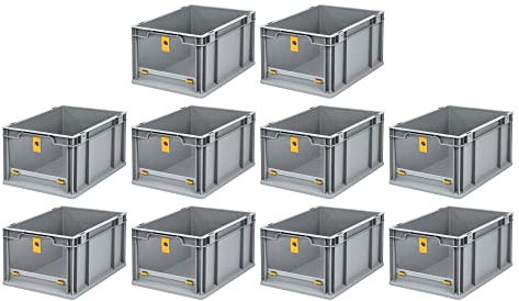 SparSet 10x Eurobox NextGen Insight Cover | HxBxT 22x30x40 | 20 Liter | Hoch/Gelb | Eurobehälter, Transportbox, Transportbehälter, Stapelbehälter