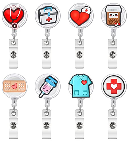 FANTESI 8 Stücke Krankenschwester Badge Halter,Retractable Badge Reels | Ausweishalter mit Clip Kreative Muster Krankenschwester Accessoires für Krankenschwestern,Ärzte,Freiwillige Geschenke