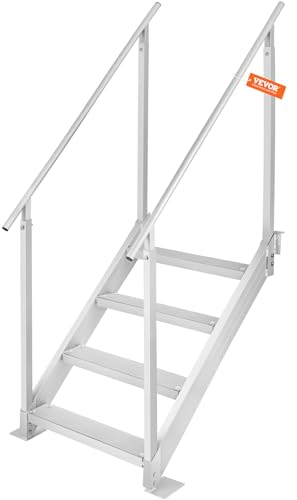 VEVOR Scaletta per Pontile Altezza Regolabile 75-96 cm, Scaletta per Pontone Barca 4 Gradini Lega di Alluminio Portata Circa 226 kg con Corrimano Scaletta Antiscivolo Scala per Imbarco Barca Piscina
