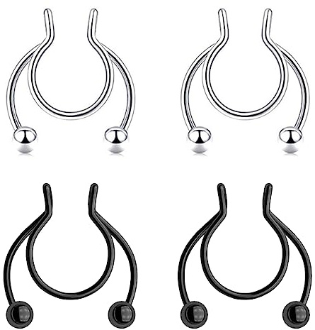 LuLiyLdJ 4er-Pack Fake-Nasenringe, Fake-Nasen-Septum-Ringe, Septum-Nasenringe aus Edelstahl, nicht durchdringend, Pince-Nasenringe, Körperpiercing-Schmuck