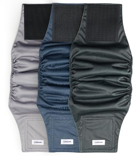 Pañales para Perros machos Lavables y Reutilizables. Bandas Abdominales Premium, Pack de 3. Altamente absorbentes, para Perros medianos con incontinencia, micción excitada o Entrenamiento. Tamaño M.
