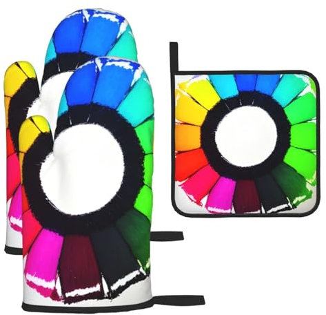 Set di 3 guanti colorati e presine anti-scottature, per cucinare e grigliare, regalo di Natale per la festa della mamma