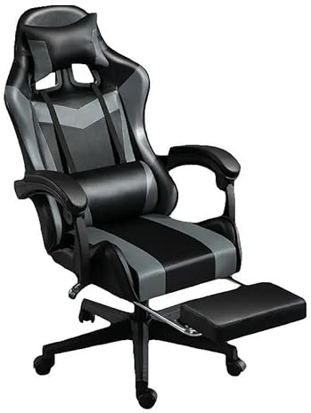 Gaming Chair Ergonomic Computer Chair Office Chair Desk Swivel Chair Adjustable Reclining Footrest Cushion Grey/Back New!