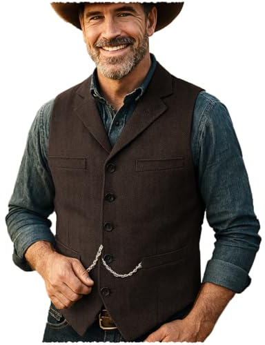 Tuikayoo Herren Tweed Anzug Vintage Weste Herringbone Wolle Abschlussball Weste Trauzeugen