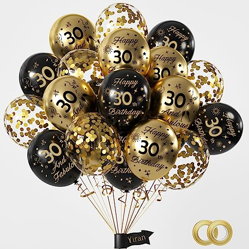 Schwarz Gold 30 Geburtstag Deko,15 Stück Luftballons Geburtstag Deko 30 Junge Mädchen,Happy Birthday Ballons Schwarz Gold Deko Set,Happy Birthday Ballon 30 Jahre für Party Dekoration,Geburtstagsparty