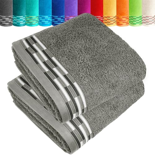 Lashuma Handtücher 50x100 Grau, Lugano Frottee Handtuch Set Baumwolle 2 Stück