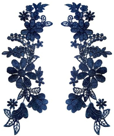 Whakano 1 Paar Stickerei Spitzen Blumen Patches,Spitze Applikationen,Patch,Blume Nähen Aufnäher,Spitzenapplikationen für Brautkleid Dekoration,Rucksäcke,Mützen,Kleidung Zubehör,Navy blau