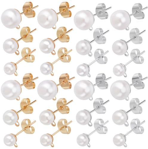 SOFPLATE 1 Scatola da 120 Pezzi di Perle per Orecchini Perni per Orecchini di Perle Perni per Orecchini con Perline Finte e Anello A Farfalla Orecchini A Bottone in Argento Ipoallergenico per La CR