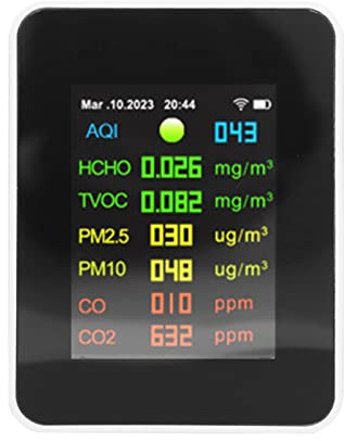 Luftqualität Messgerät, 7 in 1 WiFi Luftqualität Monitor CO2 Messgerät CO2 Melder PM2.5 PM10 HCHO CO CO2, für Überwachung der Raumluftqualität Schlafzimmer Büro