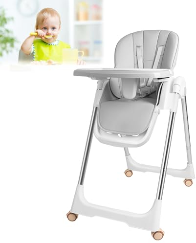 LARS360 Hochstuhl Baby Klappbar Hochstuhl Babystuhl Höhenverstellbar Kinderhochstuhl mit Tablett und Gepolsterter 51x77x103cm Sitzerhöhung Kinderstuhl Babysitz, Grau