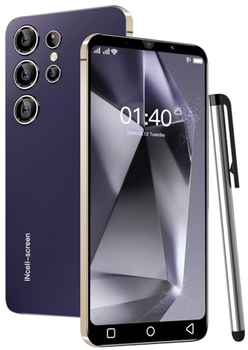 QrZrQ Smartphones Bon Marché, 5,0 Pouces, Double Carte Double Caméra, Quad Core, ROM 16GB 【Extensible à 128GB】, Support GPS/WiFi/Bluetooth/FM, Téléphone déverrouillé par Le visag (Purple)