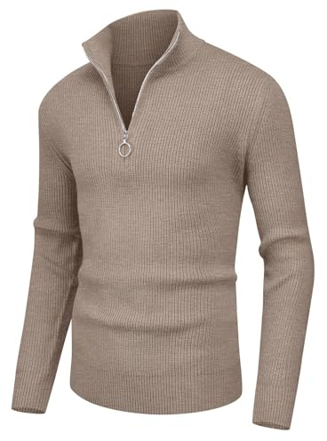 Sailwind Pull doux pour homme avec fermeture éclair 1/4 - Pull classique à col roulé côtelé pour homme, Sable/kaki, M