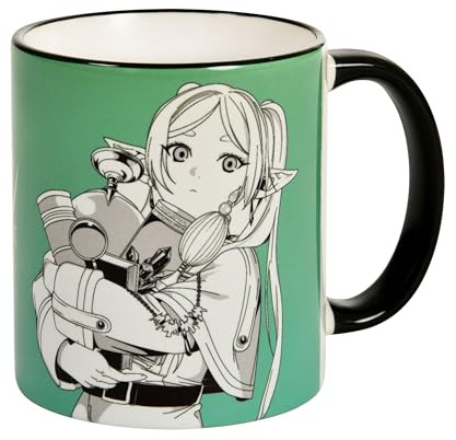 Elbenwald Tazza per gli appassionati di congelamento con motivo del personaggio stampato, capacità 320 ml, altezza 9 cm, tazza da caffè per i fan dell'anime, in ceramica, verde