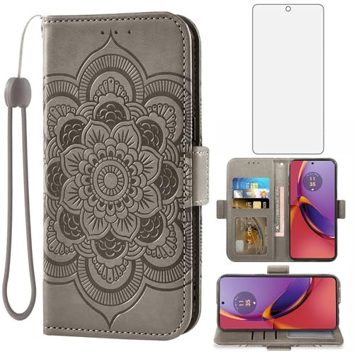 Asuwish Funda para Motorola Moto G84 5G con Cristal Templado Protector Pantalla Vidrio Pelicula Protectora Libro Cuero Piel Tarjetero Soporte G 84 84G XT2347-2 Tapa Carcasa Protección Capa Case Gris